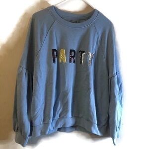 Aerie “PARTY” Sweatshirt Light Blue Bubble Sleeve Sz M
